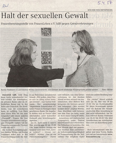Zeitungsartikel im Kölner Wochenspiegel
