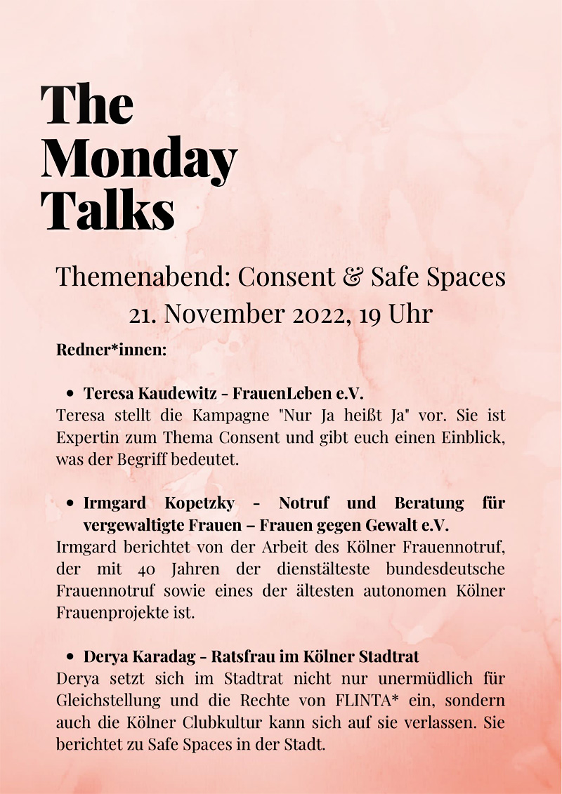 Feministische Talkrunde zu Consent und Safe Spaces – The Monday Talks 1