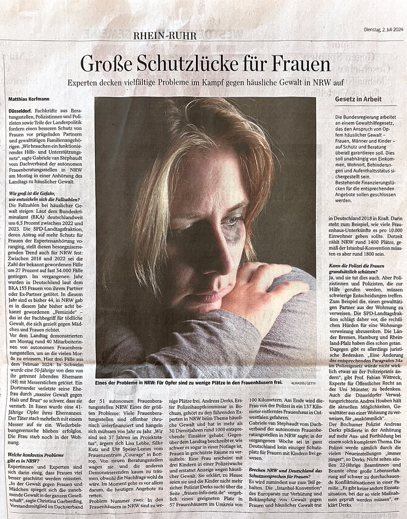 Artikel WAZ Schutzlücke für Frauen