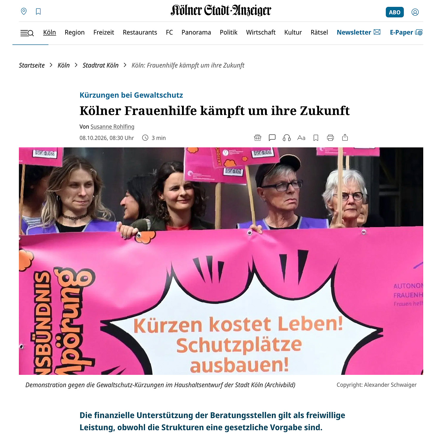 Kürzungen bei Gewaltschutz - Kölner Frauenhilfe kämpft um ihre Zukunft